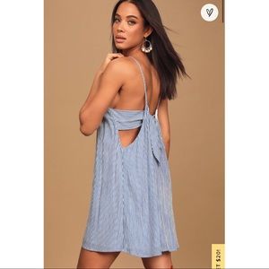 Lulus Adrift Blue Striped TieBack Mini Swing Dress
